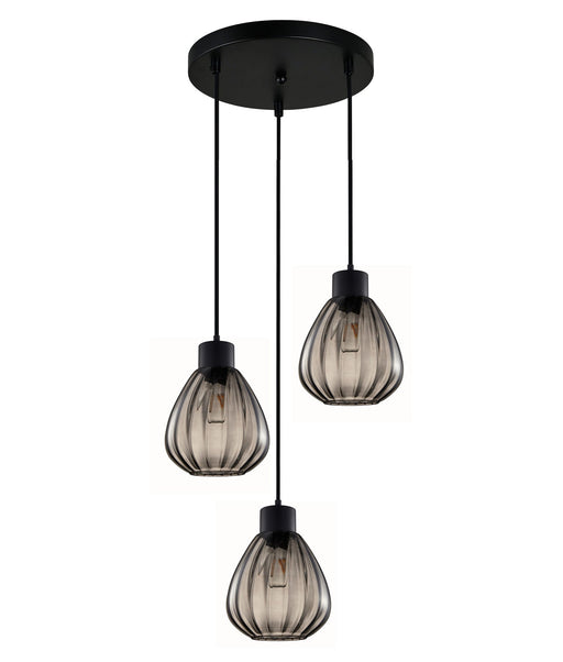 TULIP: Interior Bronze Amber / Smokey Black Wine Glass Ribbed Multiple Round Base Pendant Lights - Smokey Black - CLA Lighting