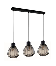 TULIP: Interior Bronze Amber / Smokey Black Wine Glass Ribbed Multiple Bar Base Pendant Lights - Smokey Black - CLA Lighting
