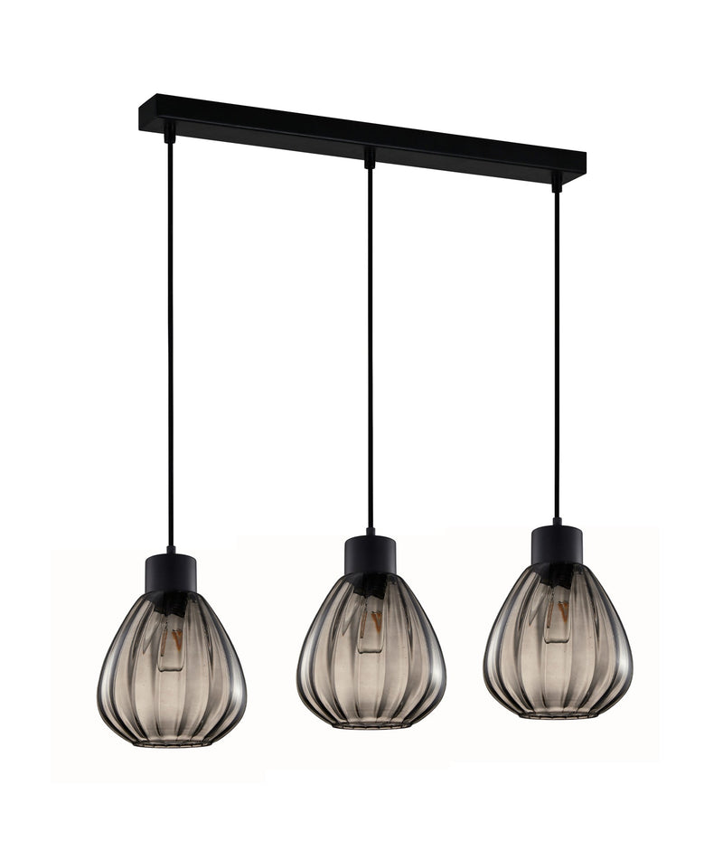 TULIP: Interior Bronze Amber / Smokey Black Wine Glass Ribbed Multiple Bar Base Pendant Lights - Smokey Black - CLA Lighting