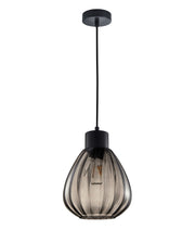 TULIP: Interior Bronze Amber / Smokey Black Wine Glass Ribbed Pendant Lights - Smokey Black - CLA Lighting