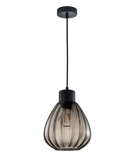 TULIP: Interior Bronze Amber / Smokey Black Wine Glass Ribbed Pendant Lights - Smokey Black - CLA Lighting