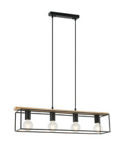 VIRUN: Interior Rectangular Frame Wood with Black Hardware Pendant Light - Natural Wood & Black - CLA Lighting