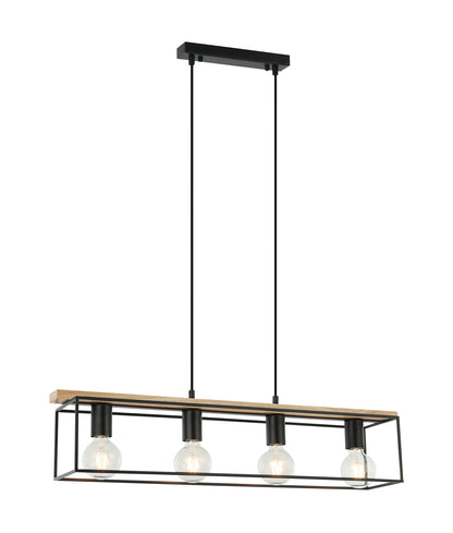 VIRUN: Interior Rectangular Frame Wood with Black Hardware Pendant Light - Natural Wood & Black - CLA Lighting
