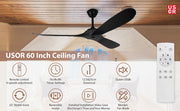 3 Wood Blades Black Ceiling Fan 60" Designer with Remote CF-6002