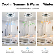 Flush Mount Ceiling Fan 50cm Crystal Light APP Remote Black CF-FMW