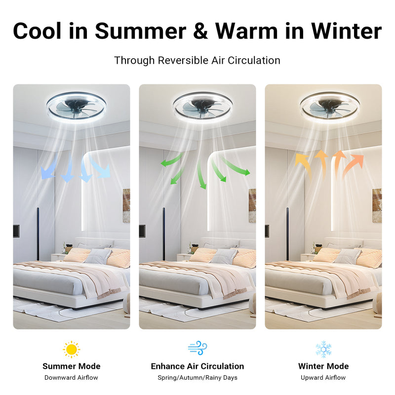 Flush Mount Ceiling Fan 50cm Crystal Light APP Remote Black CF-FMW