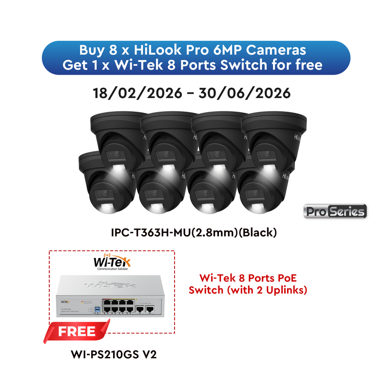 HiLook Pro 6MP Black Camera (8) with FREE PoE Switch