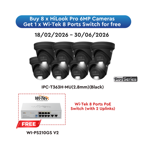 HiLook Pro 6MP Black Camera (8) with FREE PoE Switch