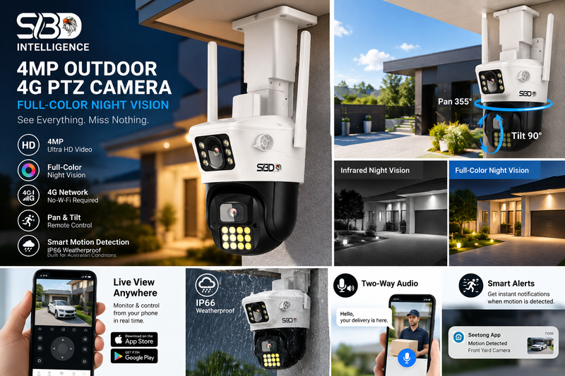 SBD 4MP Outdoor 4G PTZ Security Camera | Full Colour Night Vision | Smart Detection | IP66