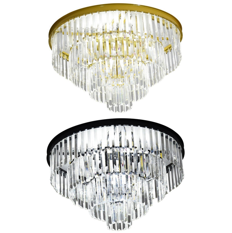 Brionne Crystal Tiered Flush Mount Chandelier – 60cm / 80cm, Gold / Black