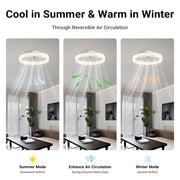 Flush Mount Ceiling Fan 50cm Crystal Light APP Remote White CF-FMW