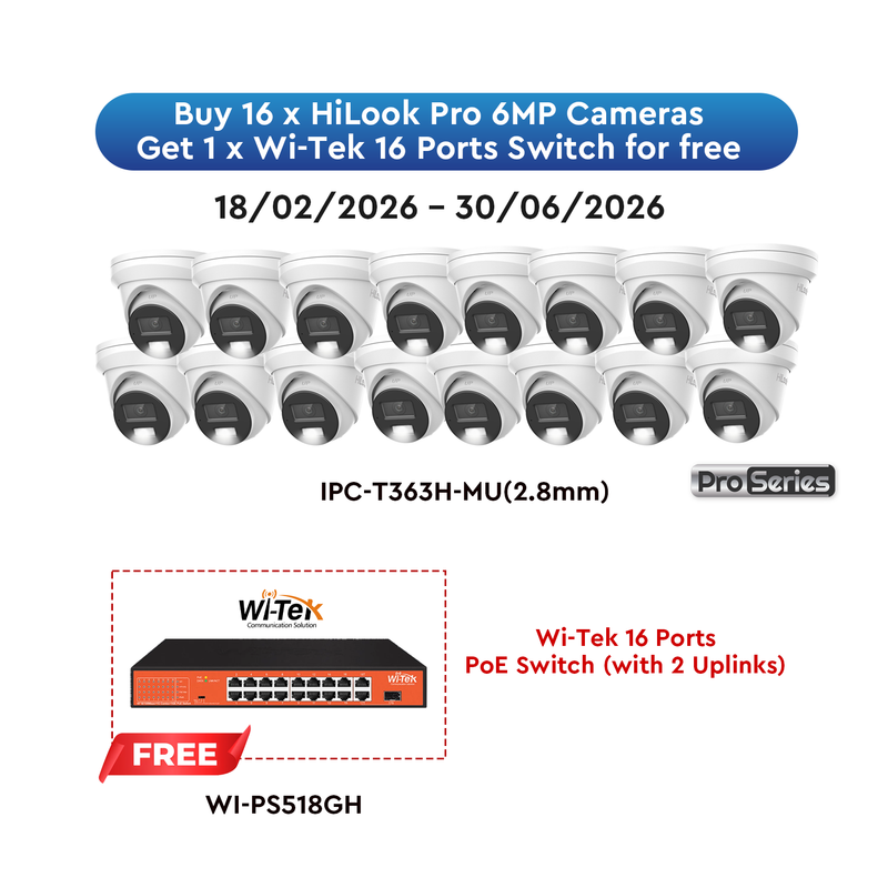 HiLook Pro 6MP White Camera (16) with FREE PoE Switch