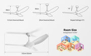 52'' Pure White Ceiling Fan Remote Reversible DC Motor Timer CF-5211