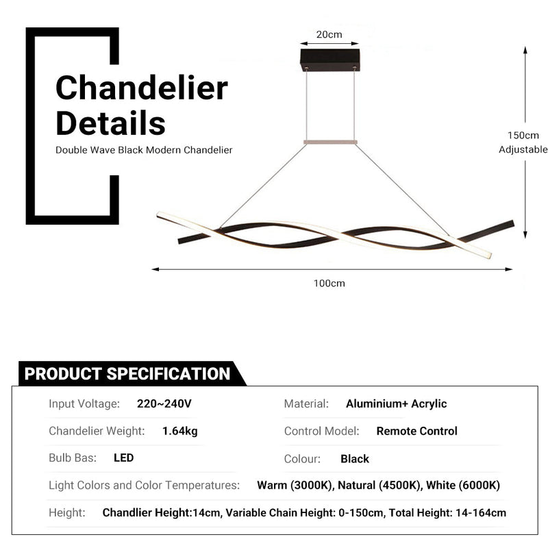 Linear Acrylic Chandeliers LED Modern Wave Black Island Light CL-DW