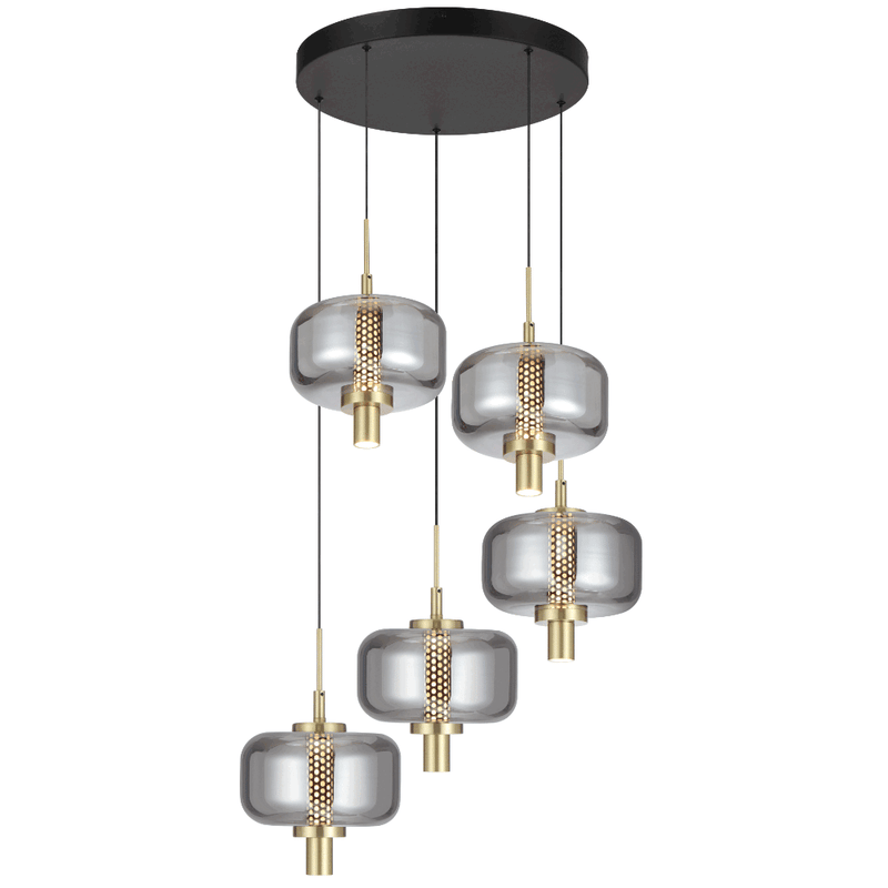 Telbix VOLEN 5 PENDANT LIGHT - Black / Smoke