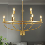 9 Lights Candle Chandelier Gold Farmhouse & Industrial Pendant CL-9HCCG