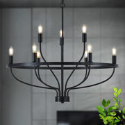 9 Lights Candle Chandelier Black Farmhouse & Industrial Pendant CL-9HCCB