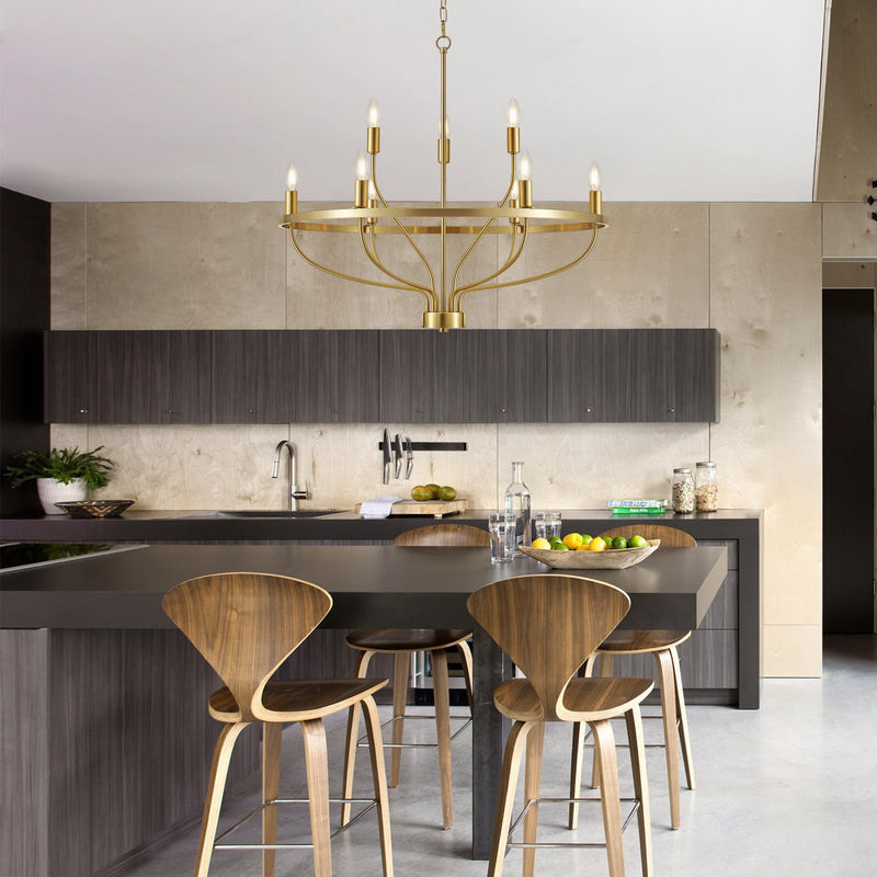 9 Lights Candle Chandelier Gold Farmhouse & Industrial Pendant CL-9HCCG