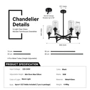 Modern Black 6-Light Glass Chandelier Industrial Farmhouse Ceiling Light CL-LGSC