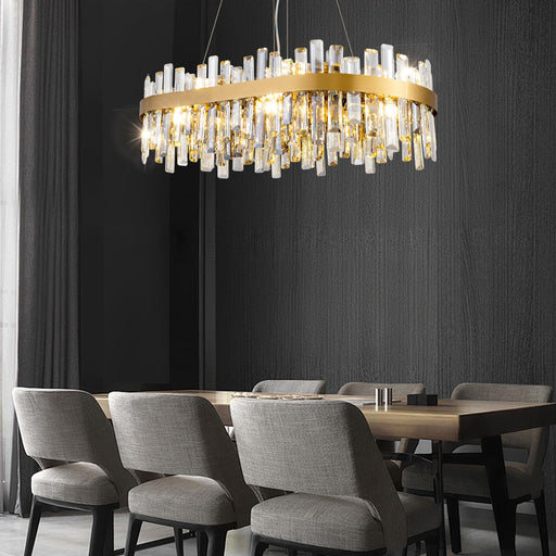 Modern Gold K9 Crystal Chandelier 12-Light Oval Pendant CL-ICCO