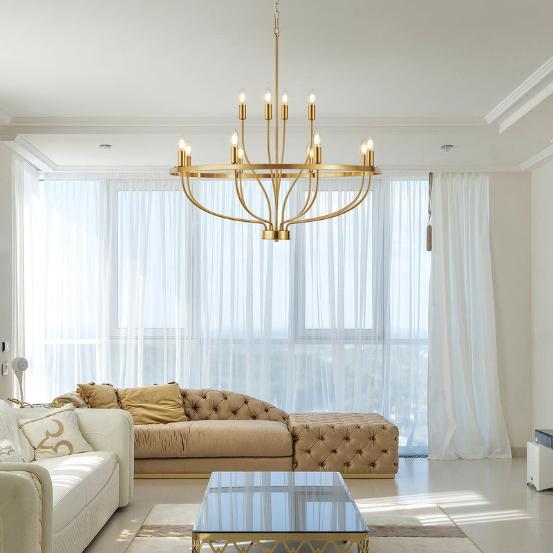 12 Lights Candle Chandelier Gold Farmhouse & Industrial Pendant CL-12HCCG