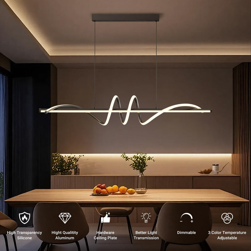 Linear LED Modern Wave Chandelier Black Dimmable Island Light CL-MW