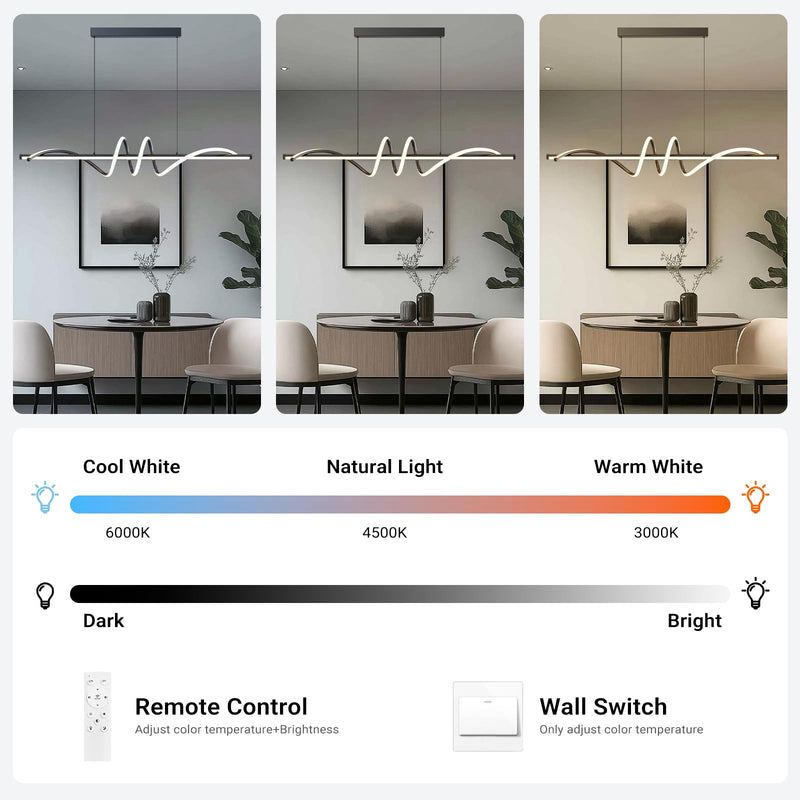 Linear LED Modern Wave Chandelier Black Dimmable Island Light CL-MW