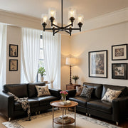 Modern Black 6-Light Glass Chandelier Industrial Farmhouse Ceiling Light CL-LGSC