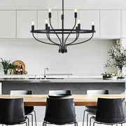 9 Lights Candle Chandelier Black Farmhouse & Industrial Pendant CL-9HCCB