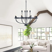 12 Lights Candle Chandelier Black Farmhouse & Industrial Pendant CL-12HCCB
