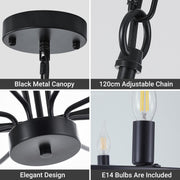 9 Lights Candle Chandelier Black Farmhouse & Industrial Pendant CL-9HCCB