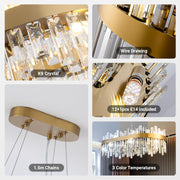 Modern Gold K9 Crystal Chandelier 12-Light Oval Pendant CL-ICCO