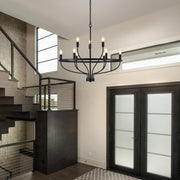 9 Lights Candle Chandelier Black Farmhouse & Industrial Pendant CL-9HCCB