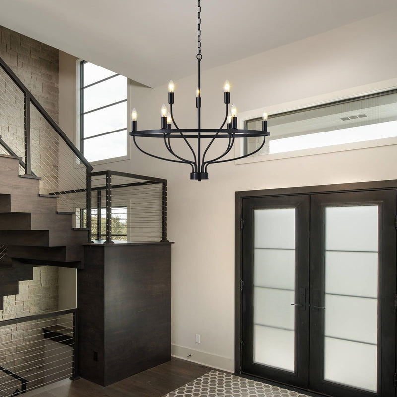 9 Lights Candle Chandelier Black Farmhouse & Industrial Pendant CL-9HCCB