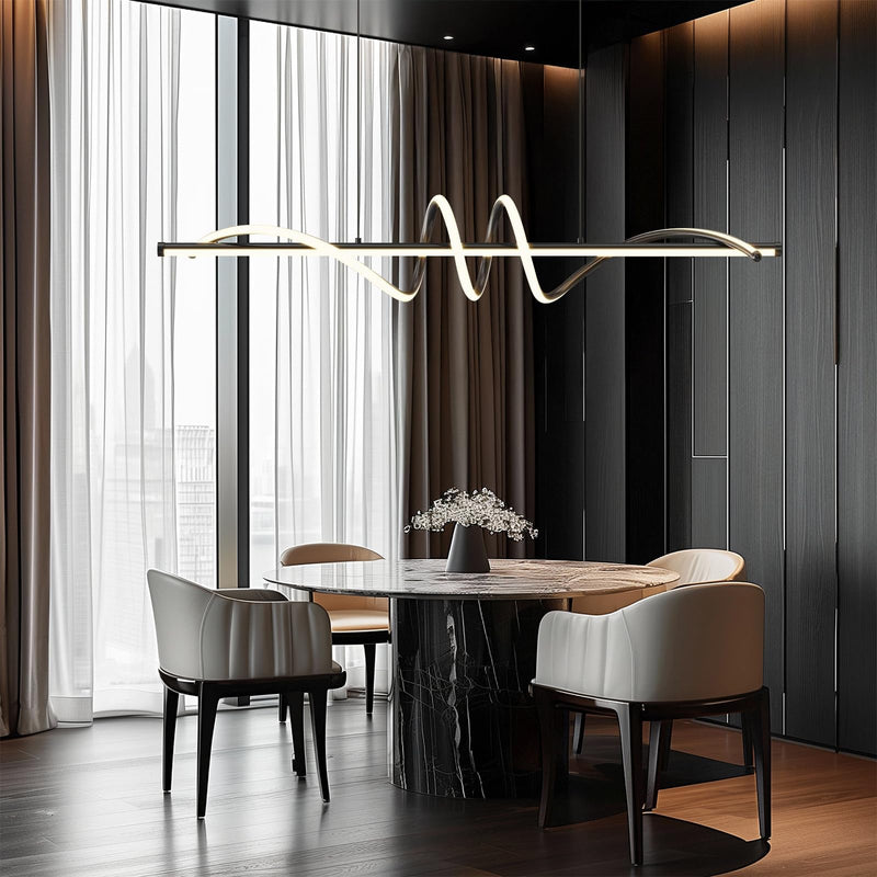 Linear LED Modern Wave Chandelier Black Dimmable Island Light CL-MW