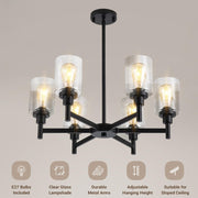 Modern Black 6-Light Glass Chandelier Industrial Farmhouse Ceiling Light CL-LGSC