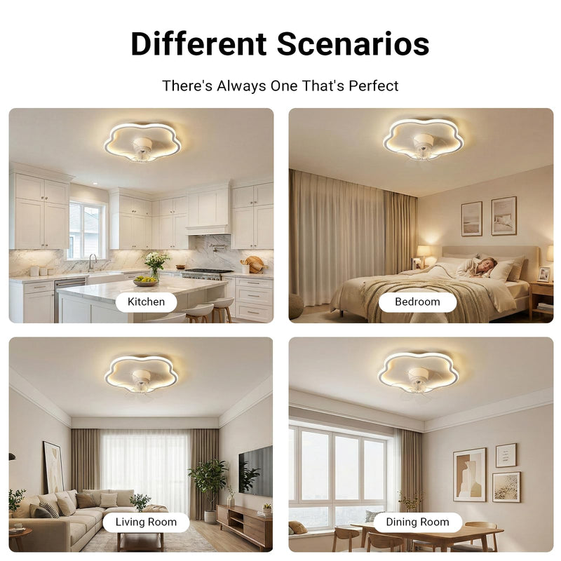 White 20" Ceiling Fan with Lights Remote Smart LED 6 Speeds Reversible Motor CF-YDCL