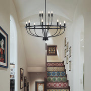 12 Lights Candle Chandelier Black Farmhouse & Industrial Pendant CL-12HCCB