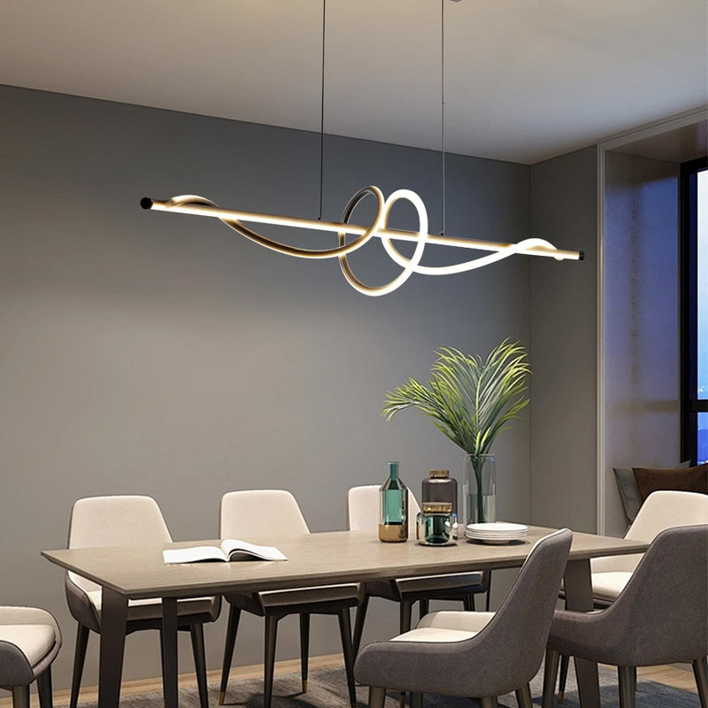 Linear LED Modern Wave Chandelier Black Dimmable Island Light CL-MW