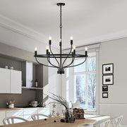 9 Lights Candle Chandelier Black Farmhouse & Industrial Pendant CL-9HCCB
