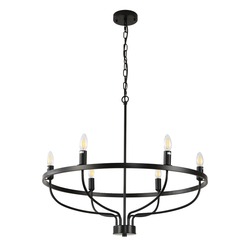 6 Lights Candle Chandelier Black Farmhouse & Industrial Pendant CL-6CD