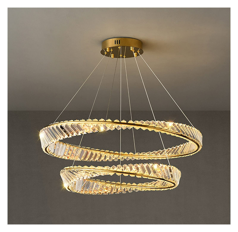 2 Rings Crystal Chandelier 60&80cm Gold 3 Colors With Remote CL-2R68