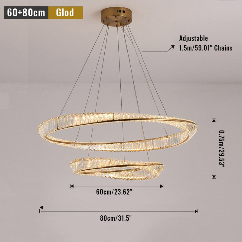 2 Rings Crystal Chandelier 60&80cm Gold 3 Colors With Remote CL-2R68