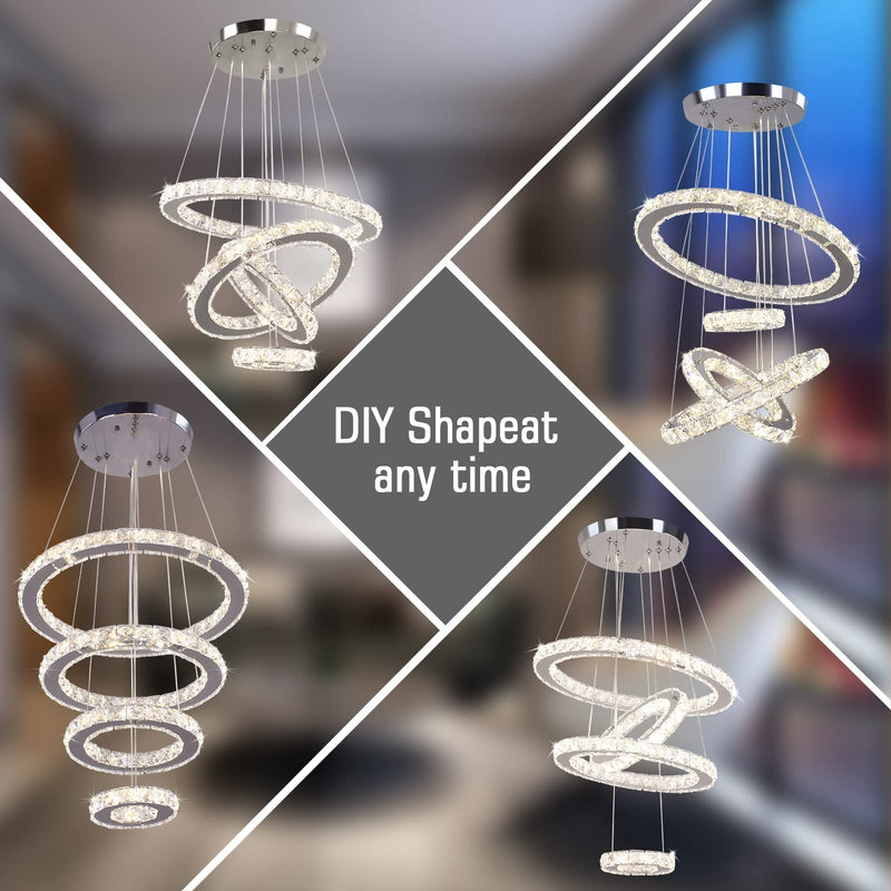 4/6Rings Crystal Chandelier Modern LED Stair High Ceiling CL-4RC