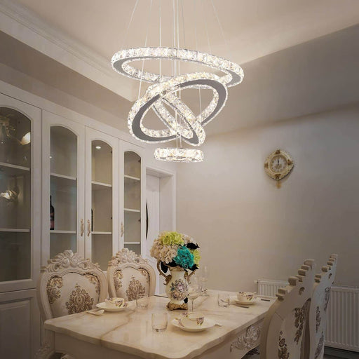 4/6Rings Crystal Chandelier Modern LED Stair High Ceiling CL-4RC
