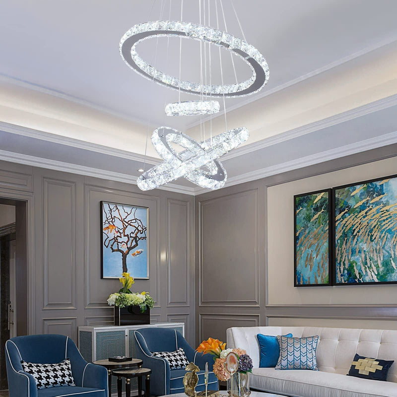 4/6Rings Crystal Chandelier Modern LED Stair High Ceiling CL-4RC
