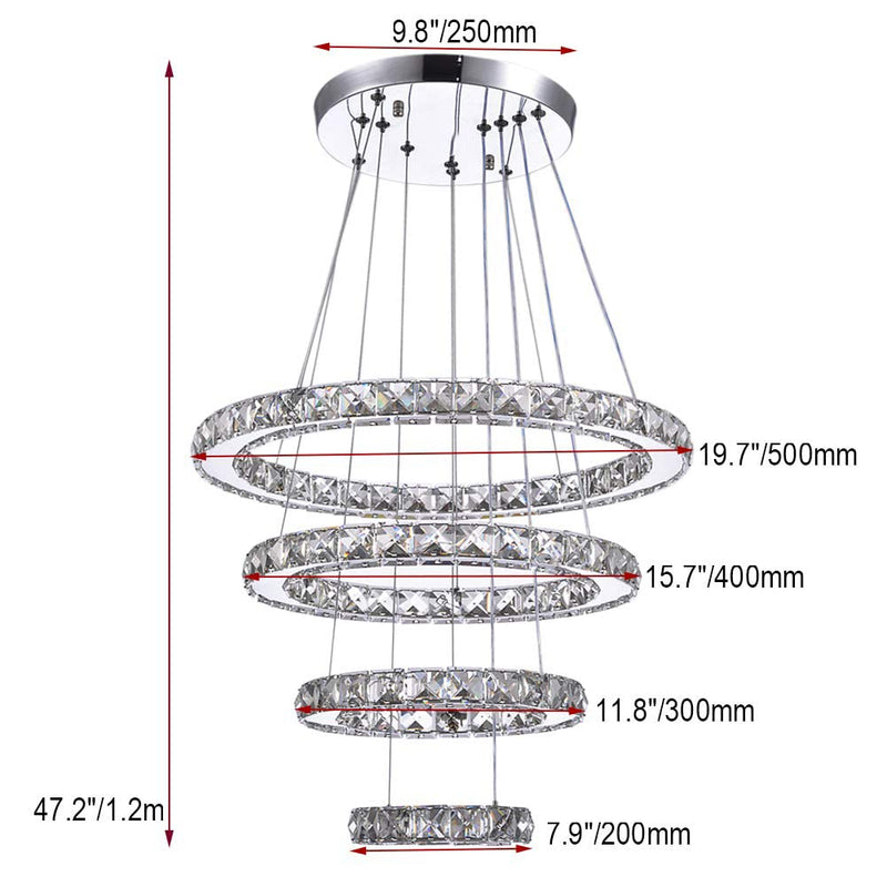 4/6Rings Crystal Chandelier Modern LED Stair High Ceiling CL-4RC