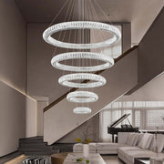 5 Rings Crystal Chandelier Modern LED Stair High Ceiling CL-5RCCS