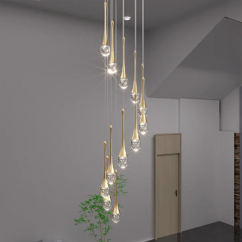 Staircase Raindrop Chandelier Modern 12/18-Light Gold Pendant CL-WDC