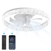Flush Mount Ceiling Fan 50cm Crystal Light APP Remote White CF-FMW